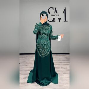 SEMODE Ciara Evening Dress Turkish XL Elegant Green Embellished Dress Modest